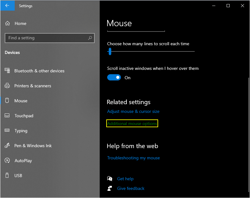 Mouse settings windows 10