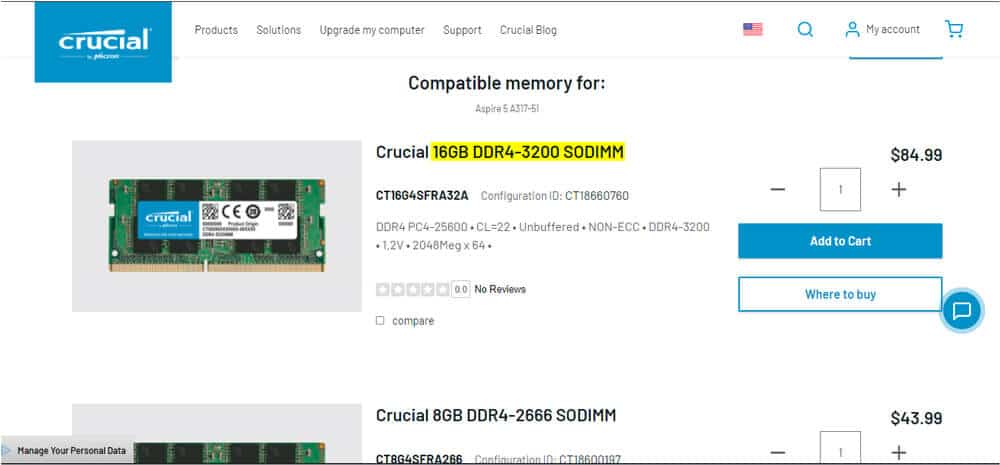 Crucial compatible memory