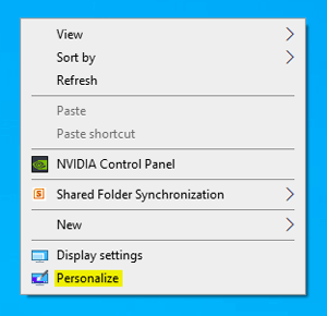 Desktop right click personalize