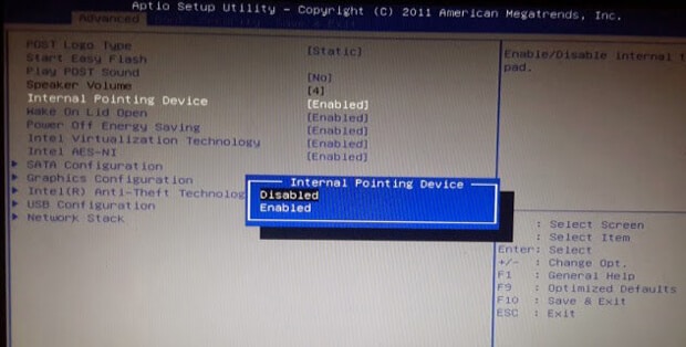 Enable Internal Pointing Device from BIOS