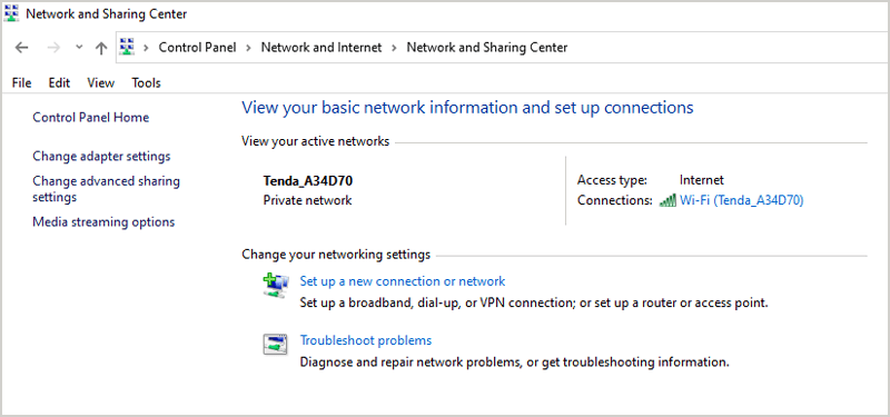 Network and sharing center network information