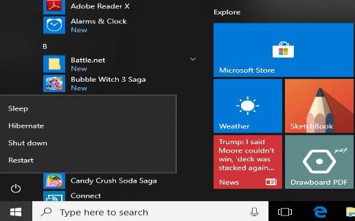 Reboot using Windows Start icon 1