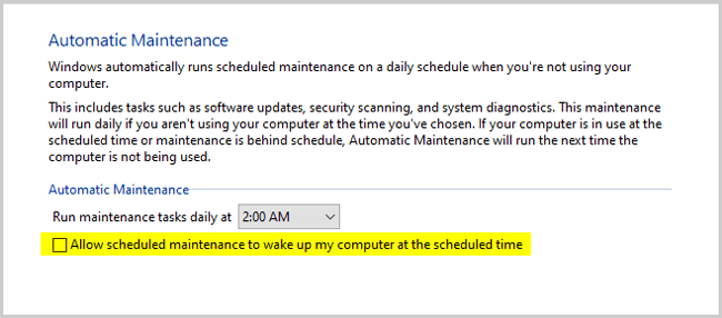 Scheduled maintenance to wake up my computer settings