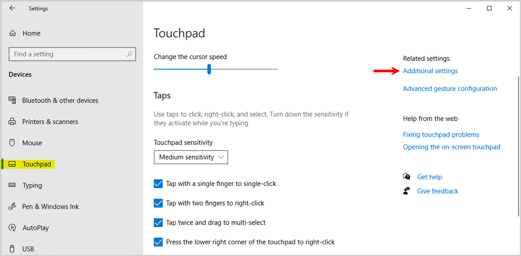 Touchpad related settings
