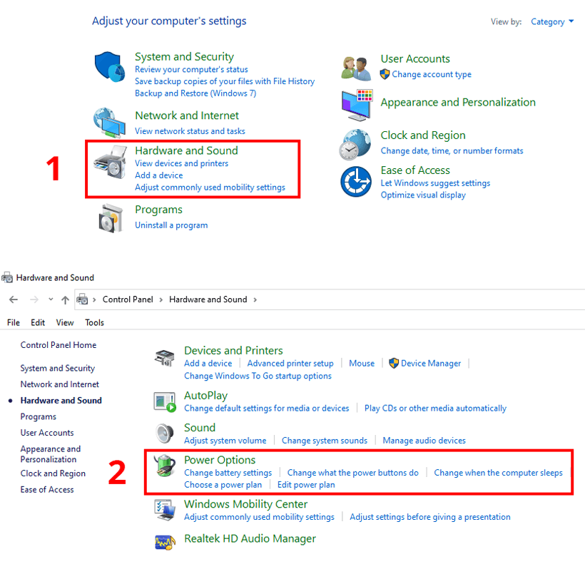 Windows 10 Power Options Category View