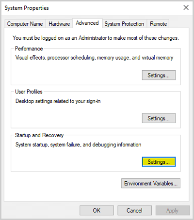 Windows Advanced system settings