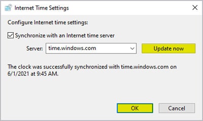 Windows 10 Internet time settings