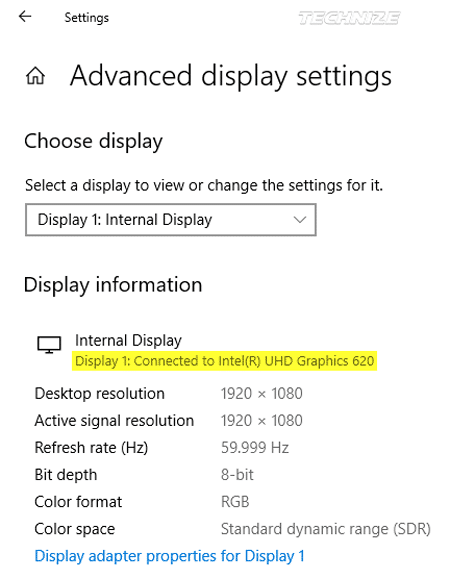 Windows advanced display settings