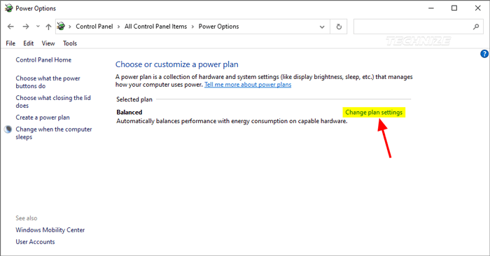 Windows change power plan settings