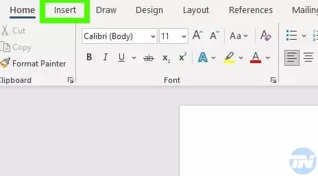 The insert tab in word